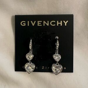 Givenchy Silver Tone Heart Drop Cubic Zirconia Earrings